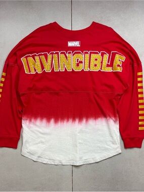 Marvel Red & White Ombre "Invincible" Long Sleeve Shirt with Gold Accents